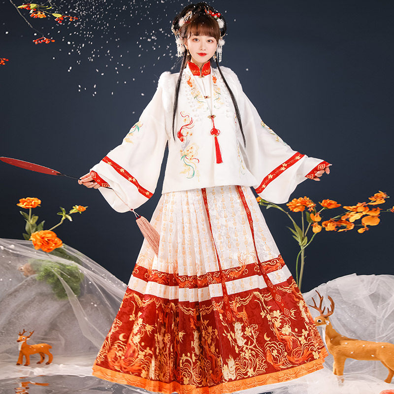 慕夏【妞妞】原创汉服明制比甲立领马面裙拜年日常秋冬季加绒套装_虎窝淘
