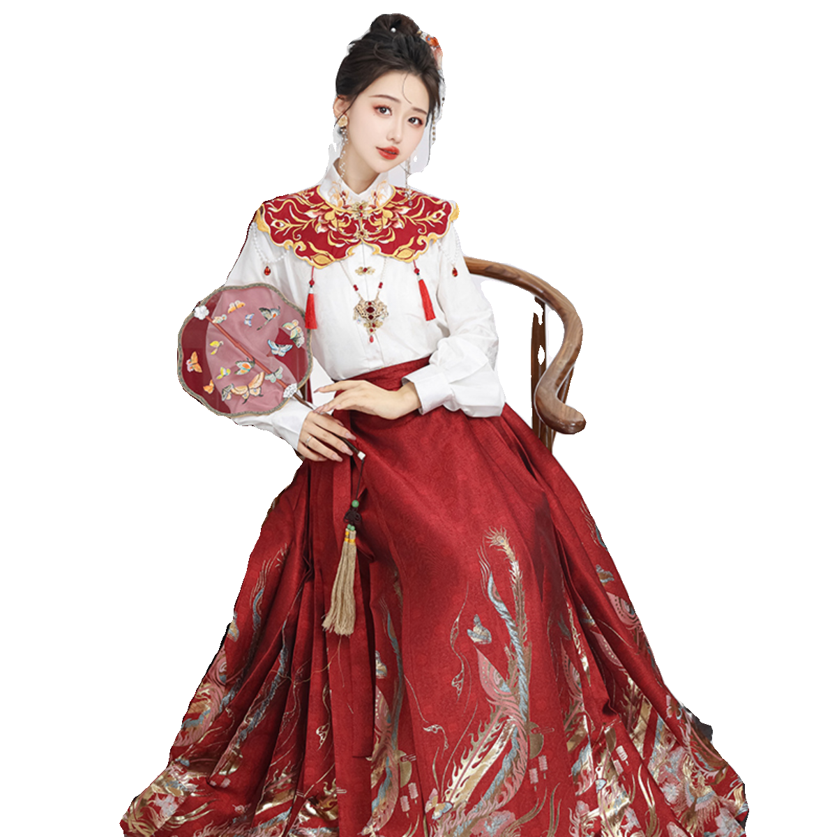 慕夏【结缘】绣花云肩红色马面裙敬酒服