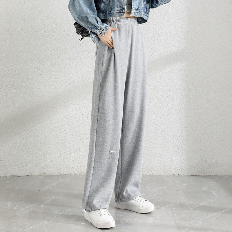 灰色宽松束脚秋冬外穿直筒休闲卫裤 班纳诗休闲裤