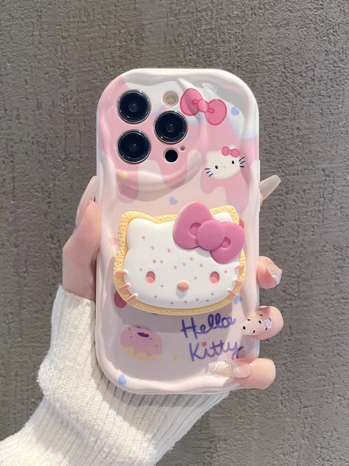 凯蒂猫斑点支架适用三星s23ultra手机壳s21fe新款a30s/a31卡通可爱s22+女网红a72软壳a34个性a53/a54全包防摔 - 图0