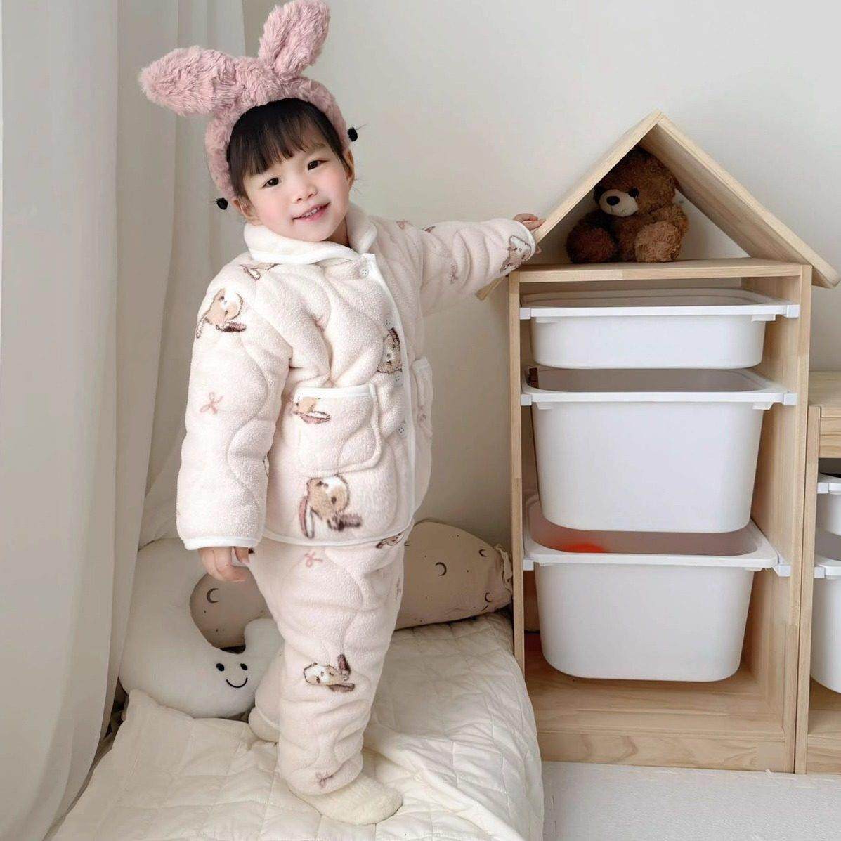 女童三层加厚家居服套装2025新款洋气保暖睡衣宝宝冬季加绒两件套,淘宝优惠券,粉丝福利购,淘宝优惠卷