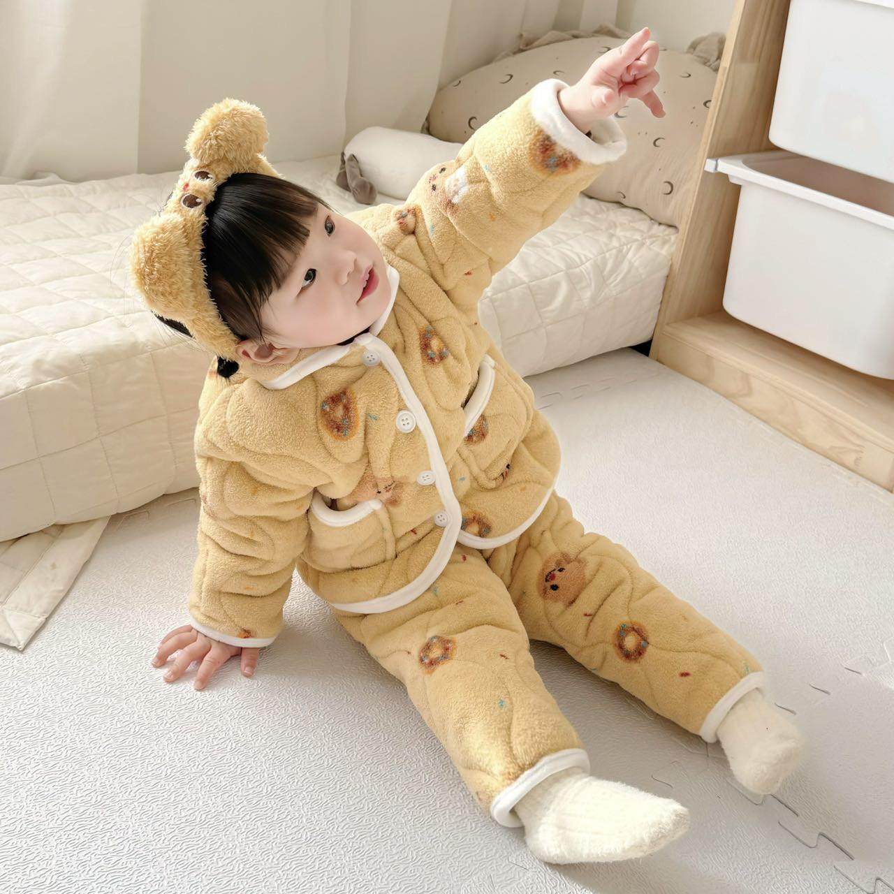 女童三层加厚家居服套装2025新款洋气保暖睡衣宝宝冬季加绒两件套,淘宝优惠券,粉丝福利购,淘宝优惠卷