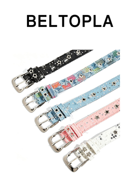 原创铆钉牛仔布亮片免打孔腰带