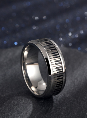 情侣日韩可转动钢琴银色食尾戒子