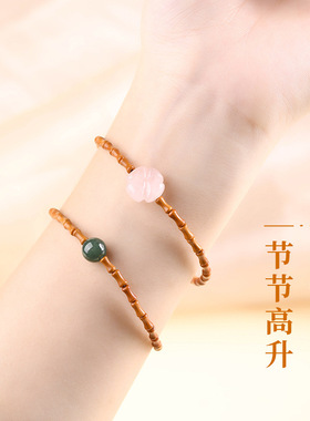 男女橄榄核竹节黄杨木莲花手串