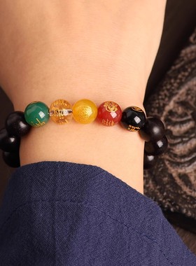 男女小叶紫檀五路财神手串