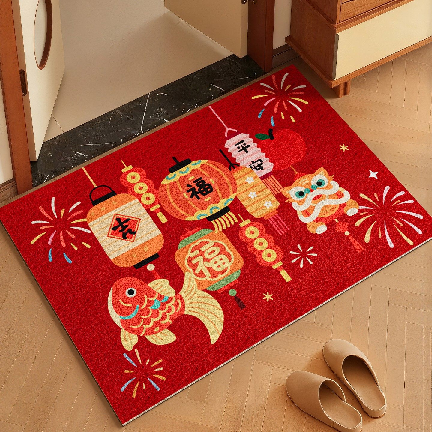 红色喜庆入户门地垫丝圈卡通pvc进门口脚垫子家用2025新26款地毯,淘宝优惠券,粉丝福利购,淘宝优惠卷