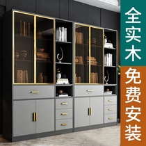 Full solid wood bookcase light lavish glass door minimalist Wind modern bookshelf floor office Guangdong Foshan solid wood bookcase