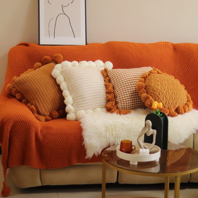 北欧风花朵沙发抱枕毛线白色球球腰枕床头网红抱枕套针织蒲团靠垫,淘宝优惠券,粉丝福利购,淘宝优惠卷