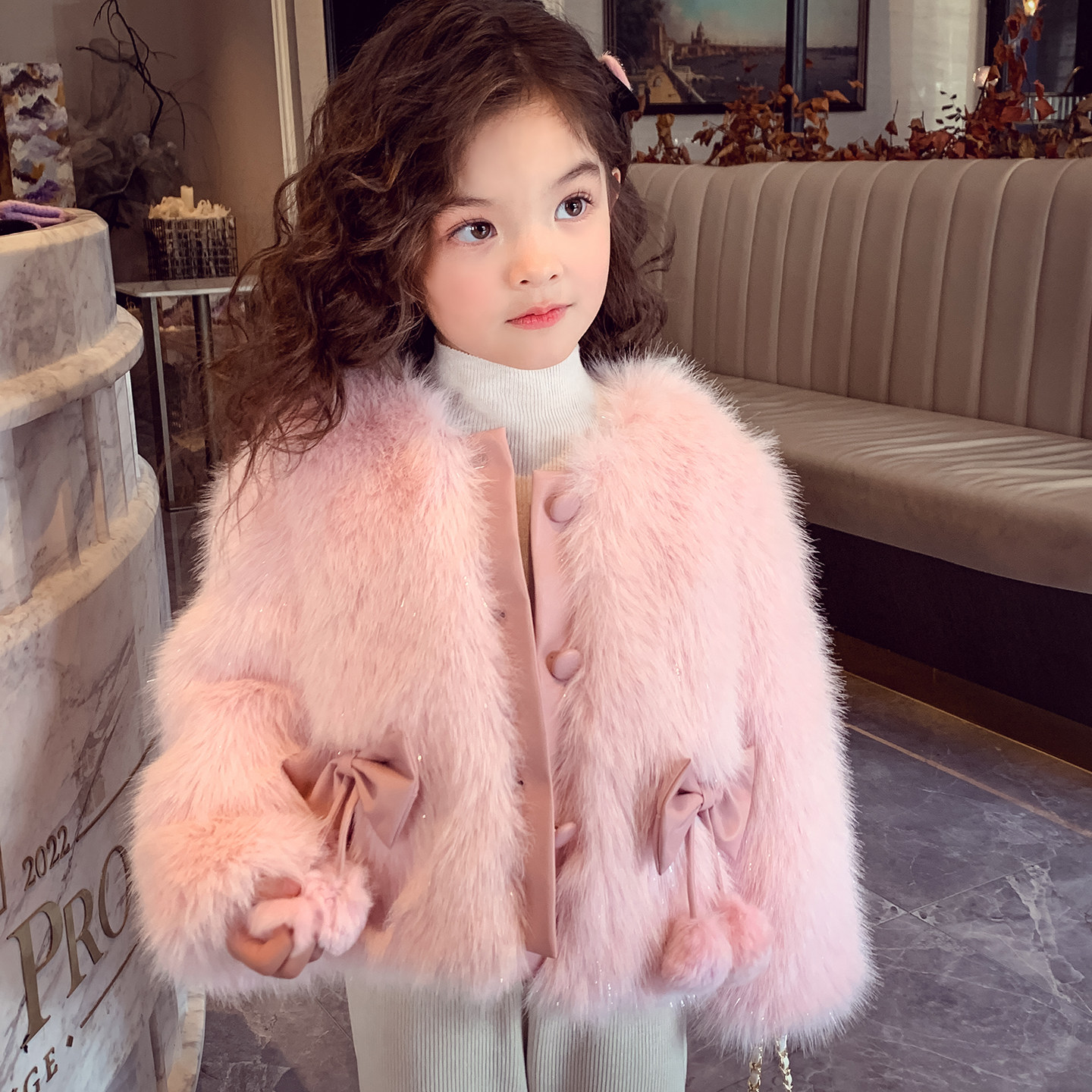 女童小香风毛毛外套冬装2025新款休闲韩版女孩夹棉保暖仿皮草大衣,淘宝优惠券,粉丝福利购,淘宝优惠卷
