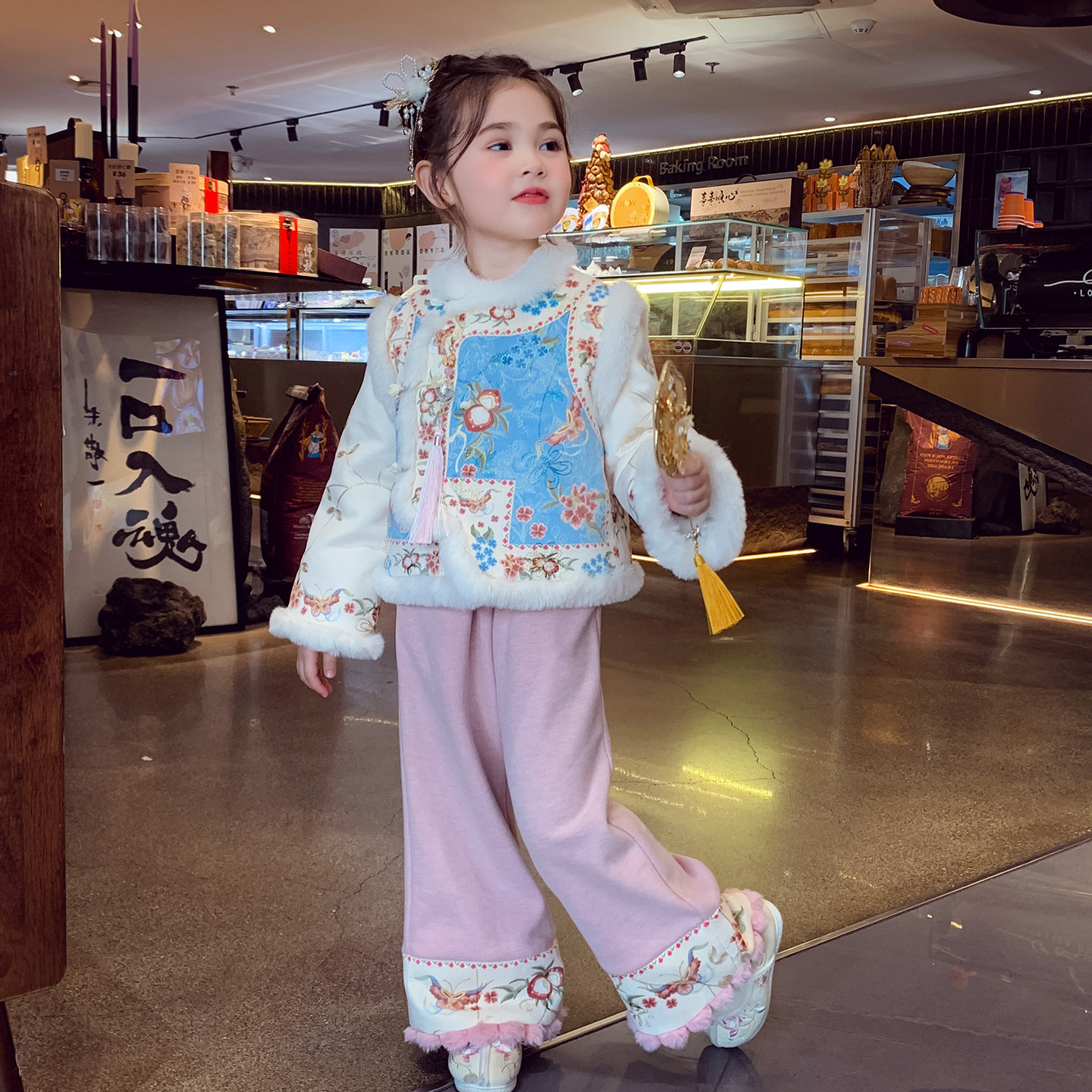 女童国风长裤冬装2025新款儿童新中式加绒直筒阔腿裤女孩百搭裤子,淘宝优惠券,粉丝福利购,淘宝优惠卷