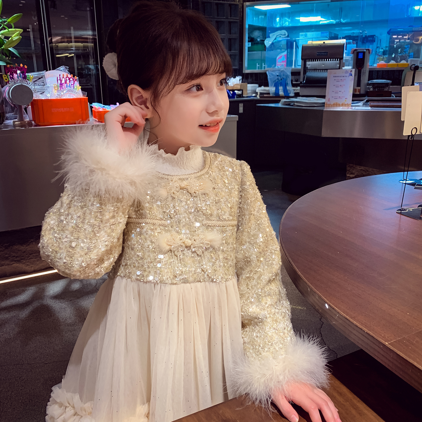 女童小香风加绒连衣裙冬季2025新款儿童网纱礼服小女孩洋气公主裙 - 图0