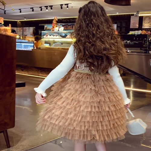 女童小香风背心裙冬装2025新款亮片蓬蓬公主裙女孩生日礼服连衣裙 - 图2