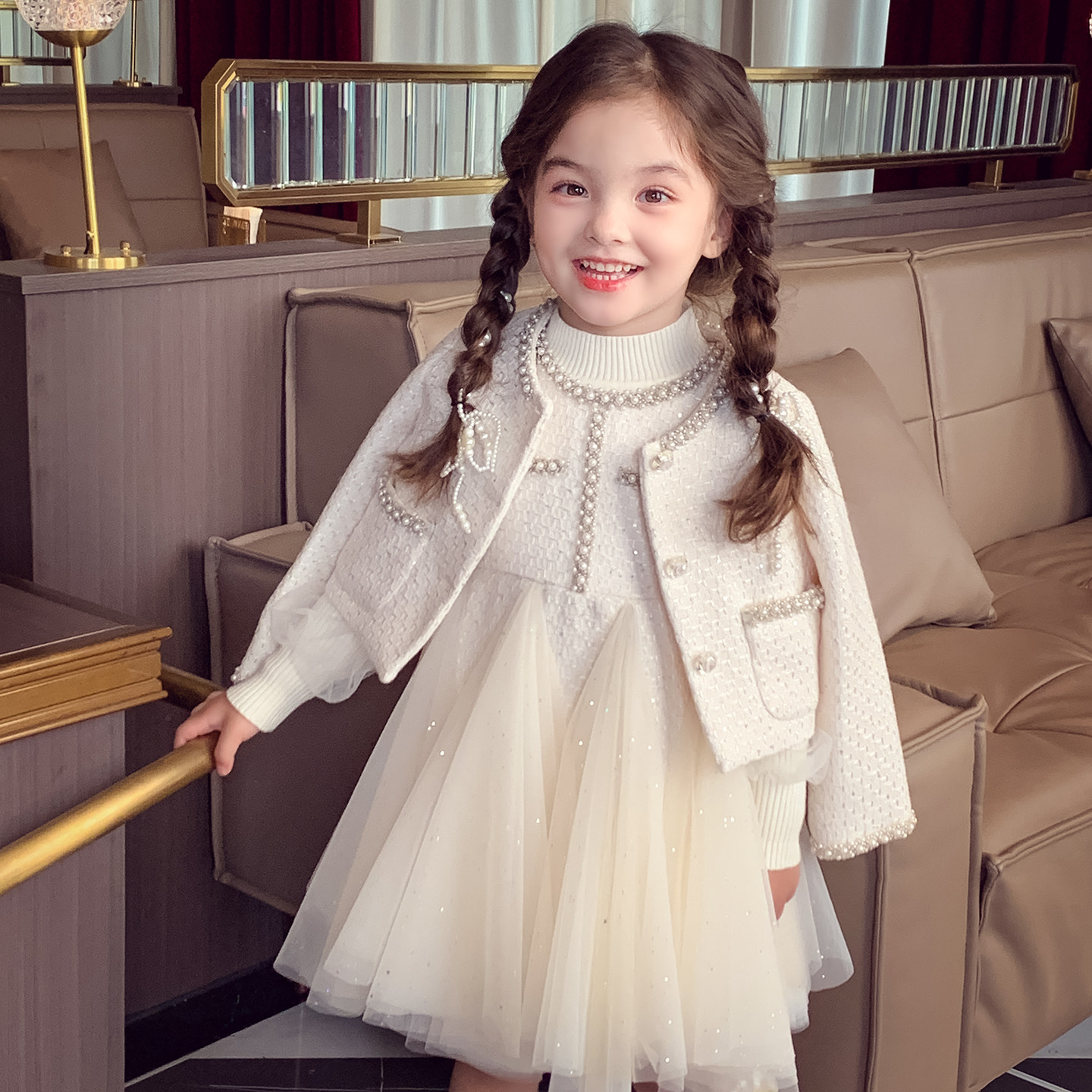 女童小香风套装秋冬2025新款超洋气短款外套背心裙子小女孩两件套,淘宝优惠券,粉丝福利购,淘宝优惠卷