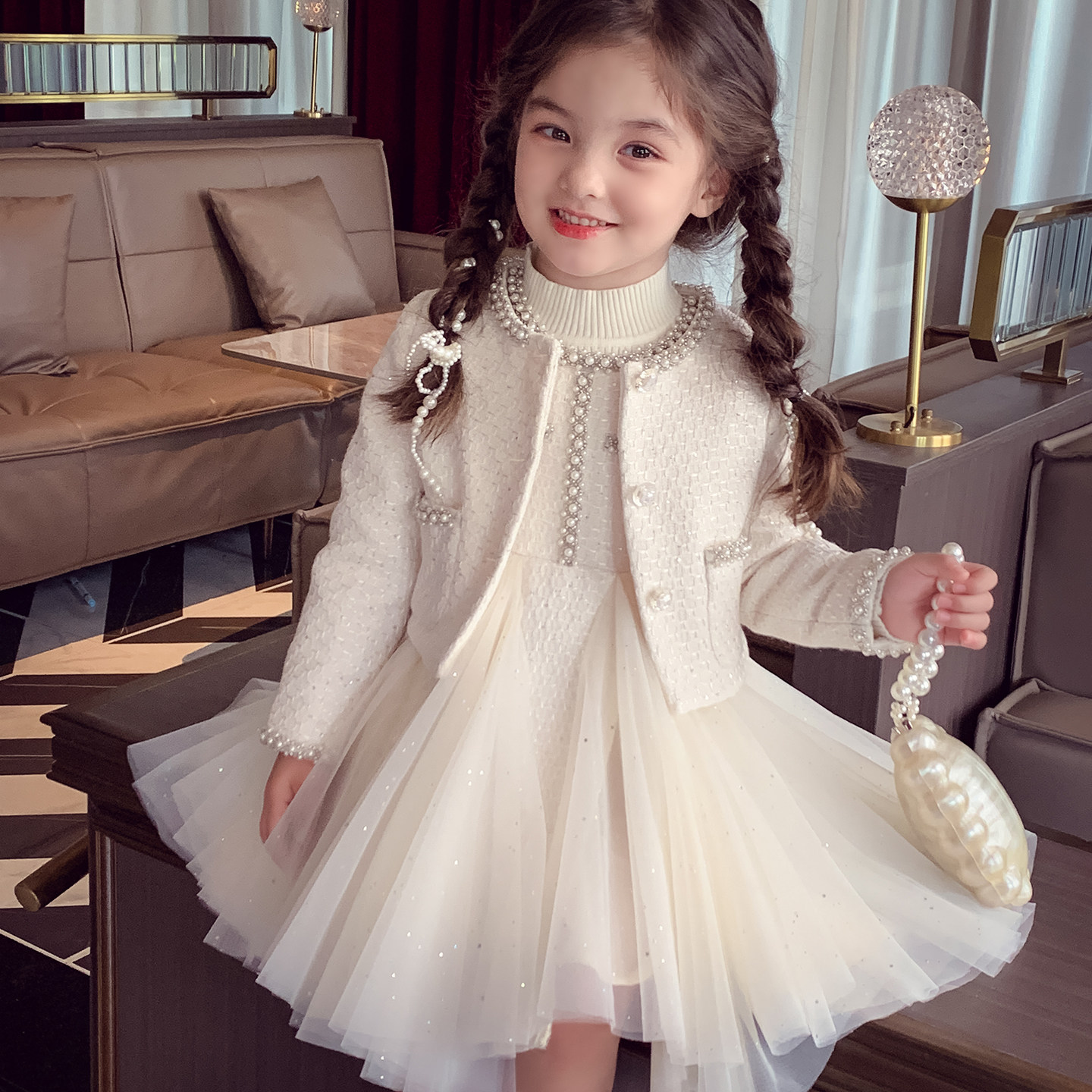 女童小香风套装秋冬2025新款超洋气短款外套背心裙子小女孩两件套,淘宝优惠券,粉丝福利购,淘宝优惠卷