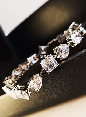 18k白金莫桑钻石水滴方形手链