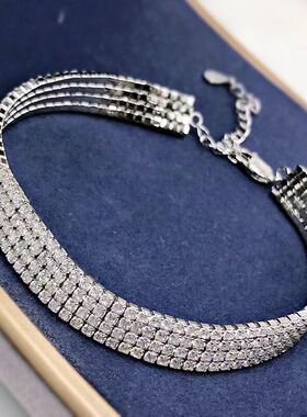 爆闪四排钻手链莫桑石白金大促