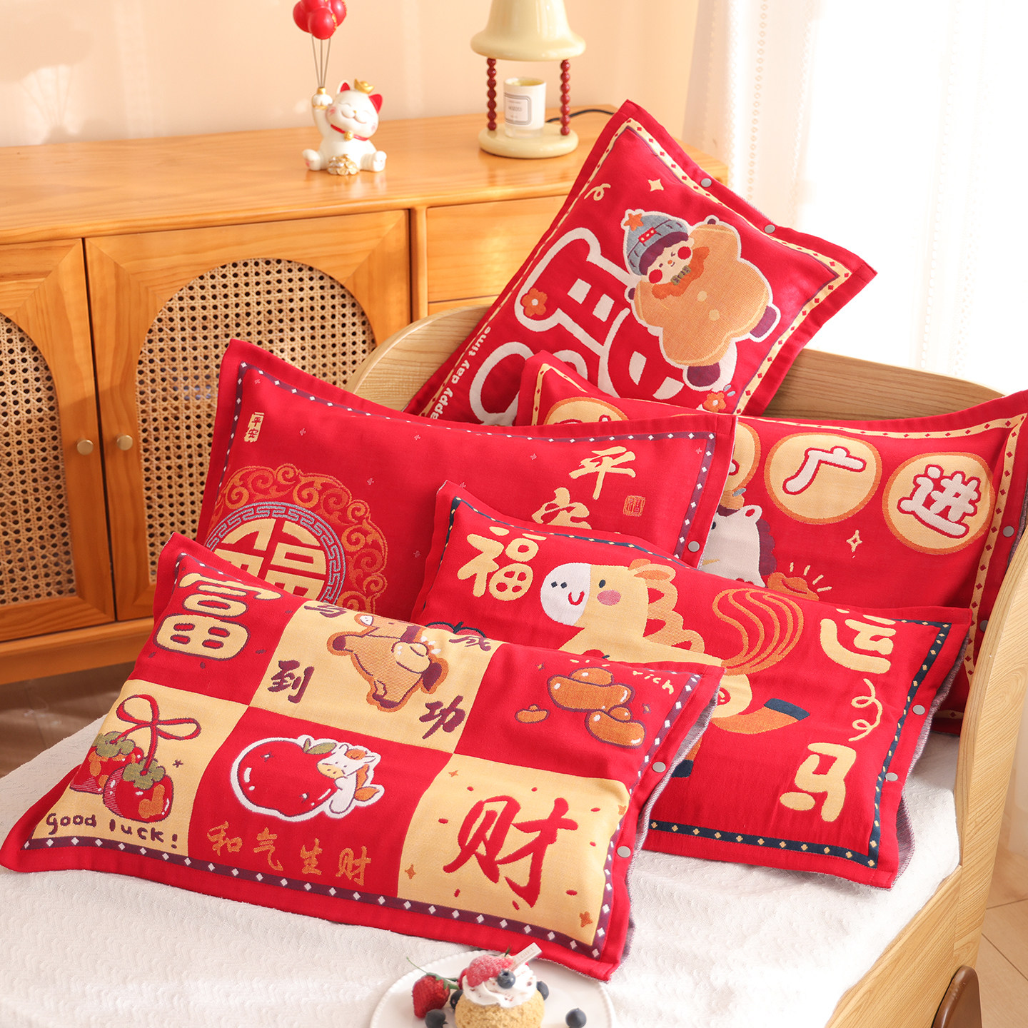 A类纯棉纱布按扣加厚儿童枕套马年宝宝新年款全棉乳胶全包枕头套,淘宝优惠券,粉丝福利购,淘宝优惠卷