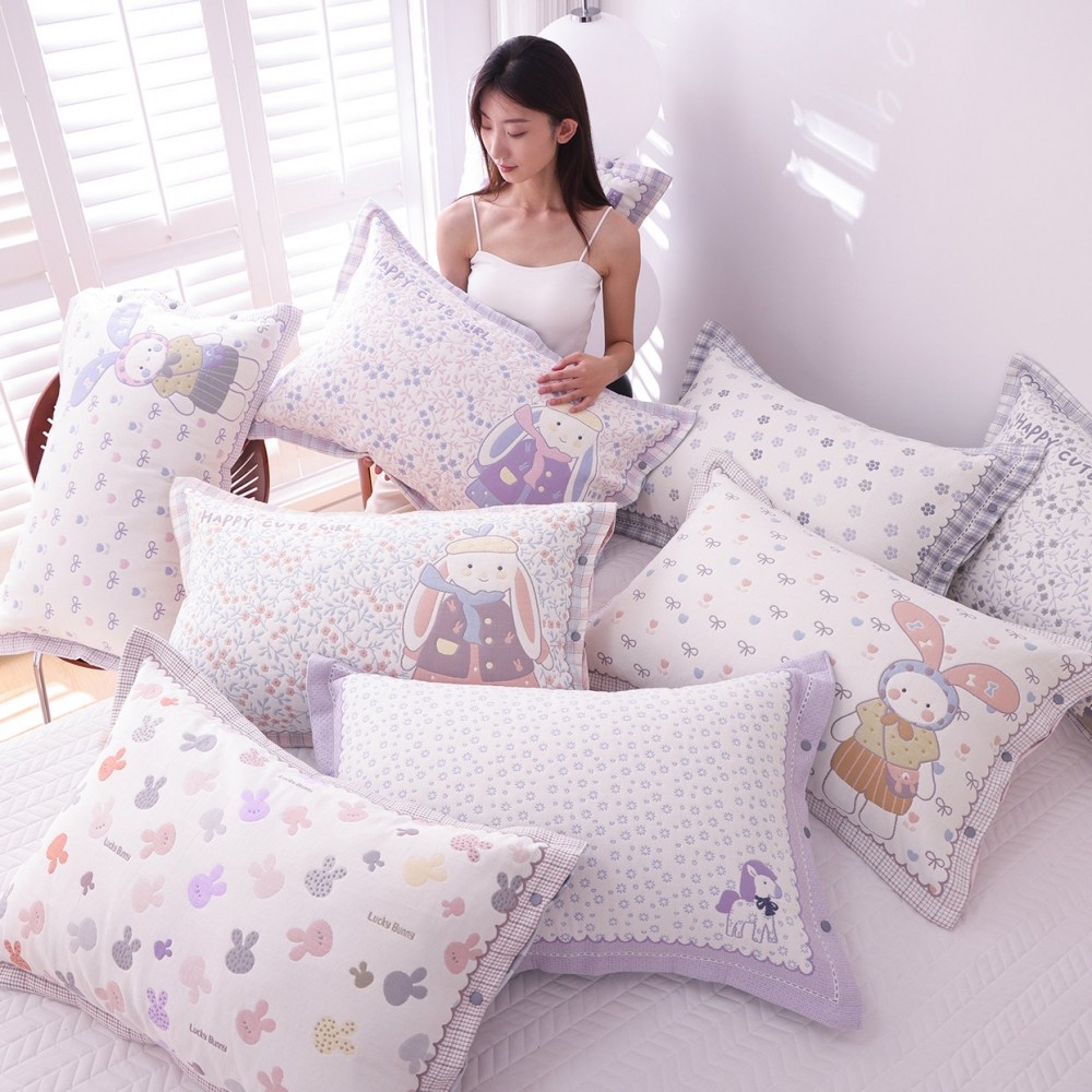 高密纯棉纱布按扣枕套一对装卡通全棉枕头套四季通用不脱落枕芯套,淘宝优惠券,粉丝福利购,淘宝优惠卷