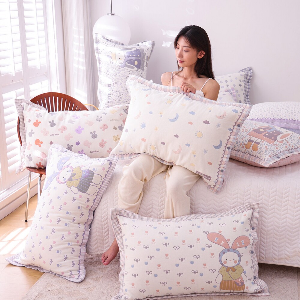 高密纯棉纱布按扣枕套一对装卡通全棉枕头套四季通用不脱落枕芯套,淘宝优惠券,粉丝福利购,淘宝优惠卷