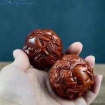 Laos Yellow Flowers Pear Zodiac Zodiac Health Balls Handball Massage Balls Engraved text Play Fitness Balls Real Wood Carved handlebar pieces