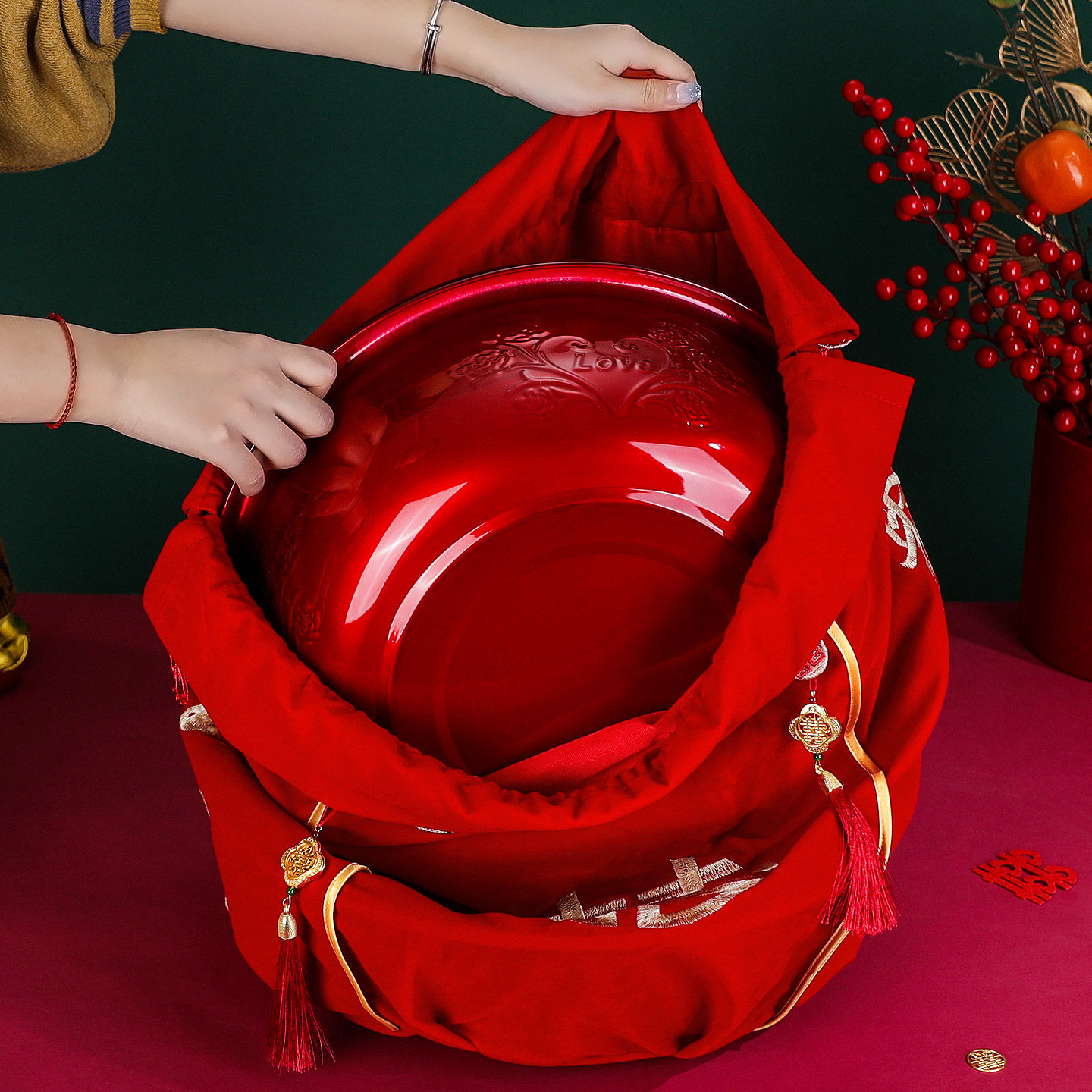 结婚聚宝盆袋红色喜盆包裹布新娘女方娘家陪嫁老式包袱皮婚庆用品,淘宝优惠券,粉丝福利购,淘宝优惠卷