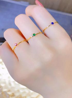 细戒指绿色浩石法式精致mnni