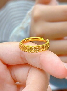 钛钢戒指复古铜钱戒指男女款