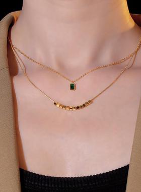 翡翠恋人祖母绿双层叠戴项链