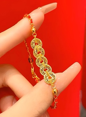 钛钢新中式五帝钱编制红绳手链