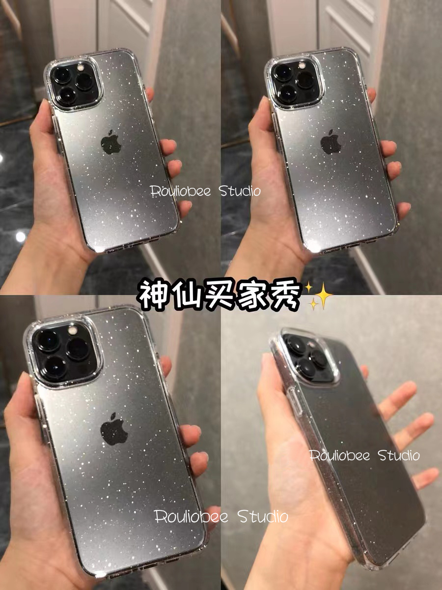 简约细闪适用苹果14promax手机壳iphone13新款12pro透明11女xr硅胶防摔15promax高级14pro气质女神闪粉保护套