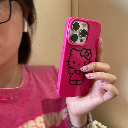 日韩甜酷少女kitty猫适用苹果15Promax手机壳iphone16pro可爱13玫红12软11pro情侣xsmax小众14plus高级感防摔 - 图1