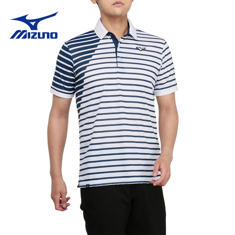 Mizuno/美津浓高尔夫男士新款夏季条纹吸汗速干polo衫golfT恤短袖