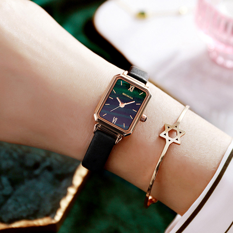 名蔻孔雀绿女ins风轻奢方形小绿表 名蔻手表国产腕表