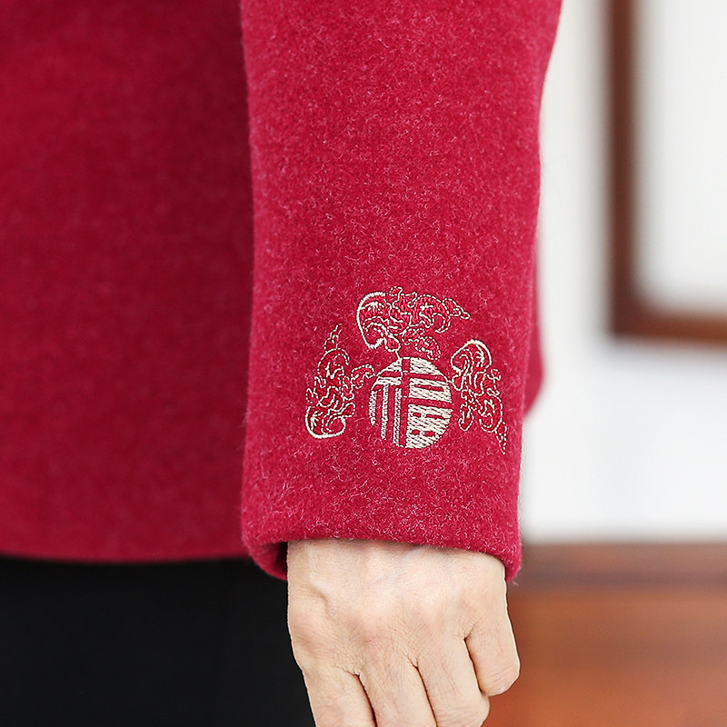 中老年人春秋外套奶奶过寿唐装毛呢 延禧中老年女装