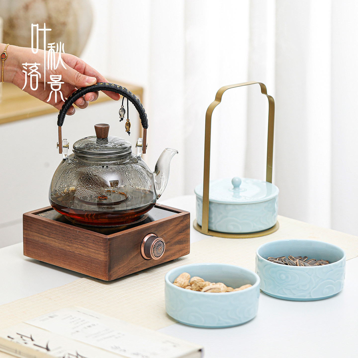 胡桃木实木电陶炉提梁壶玻璃煮茶壶烧水壶耐高温泡茶壶家用养生壶,淘宝优惠券,粉丝福利购,淘宝优惠卷