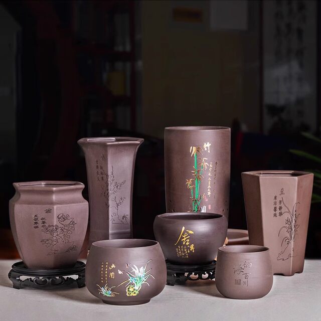 Purple Clay Flower Pot Household Succulent Flower Pot Wen Bamboo Basin Clearing