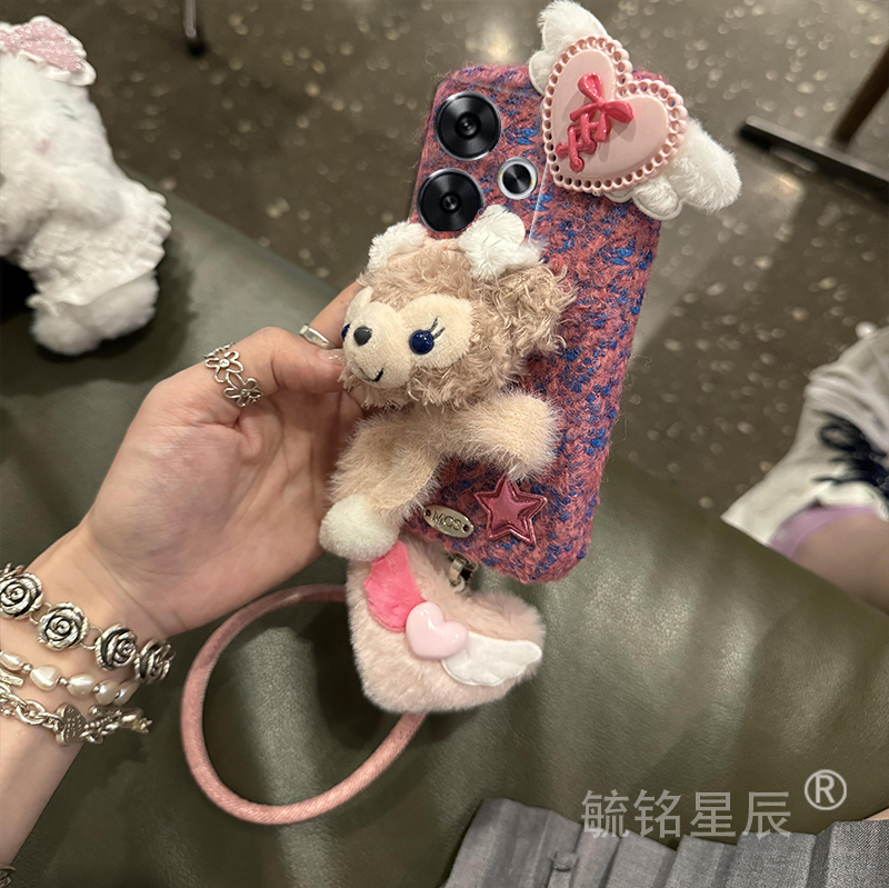 适用小米红米turbo3手机壳13c毛绒10x达菲熊12c冬季13r带挂绳的9a立体8a秋冬7新款9冬天10a全包防摔小众6女4x - 图2