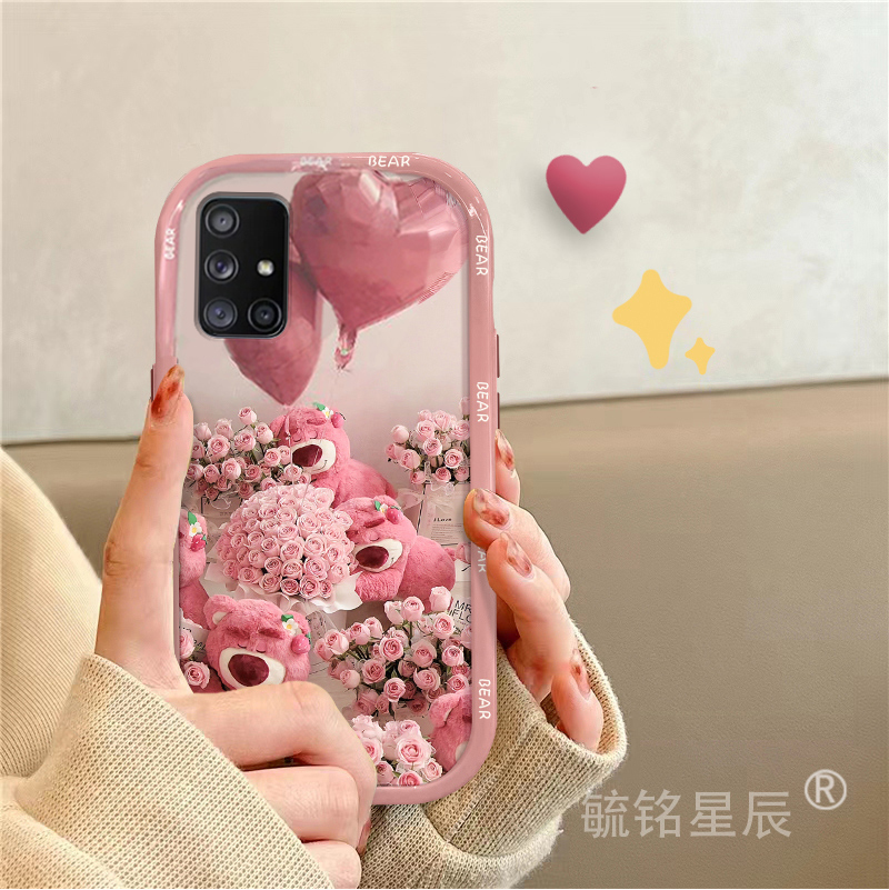 新款粉色花朵爱心草莓熊适用三星A71手机壳A70透明的A53软A52硅胶ins少女心A51卡通A8s可爱小熊C9Pro浪漫F52-图2