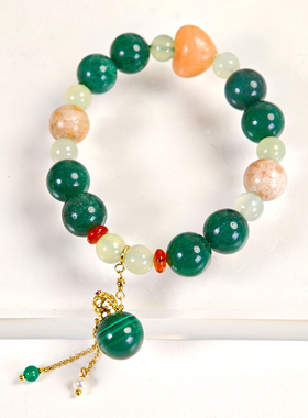 【木语】五行木绿晶石新山玉配孔雀石芳香瓶能量手串