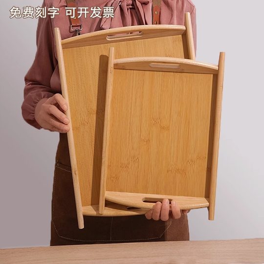Pallet bamboo wood rectangular dining tray vegetable tray hotel barbecue oil paper pad paper household commercial size double ear plate