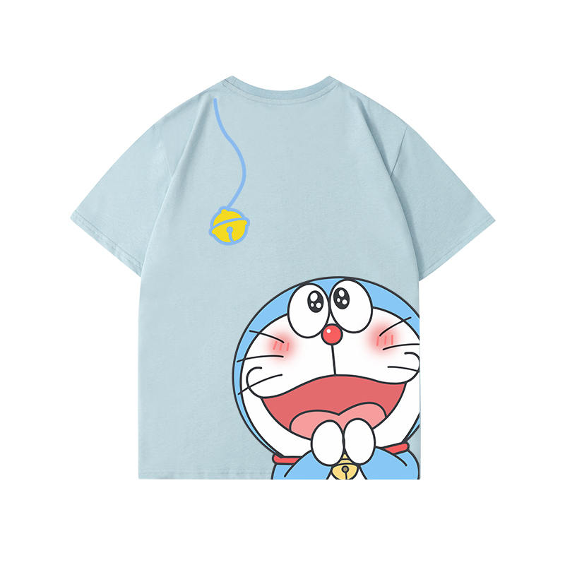 哆啦a梦联名t恤后背印花小叮当机器猫男女同款情侣装夏季短袖衣服 - 图3
