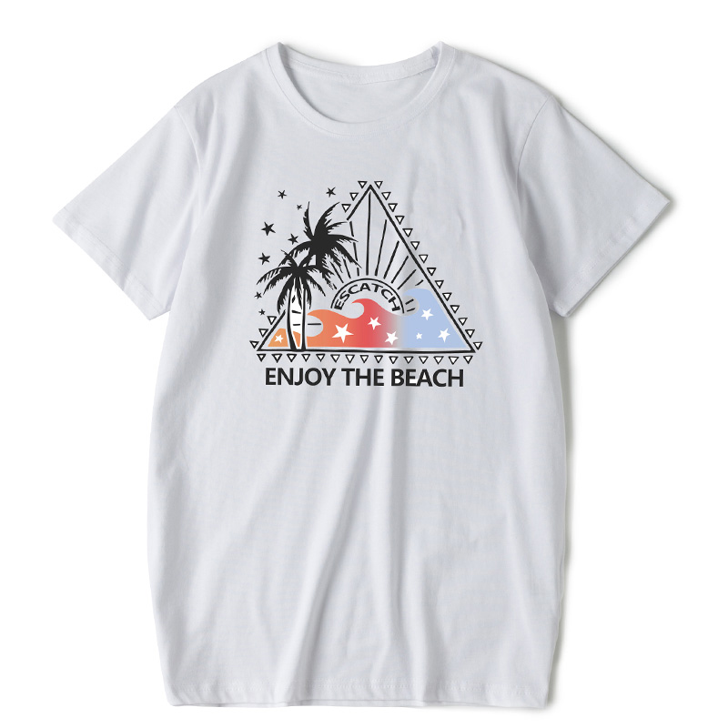 夏季大码运动沙滩T恤衫海边度假情侣短袖套装温泉上衣宽松体恤男 - 图3