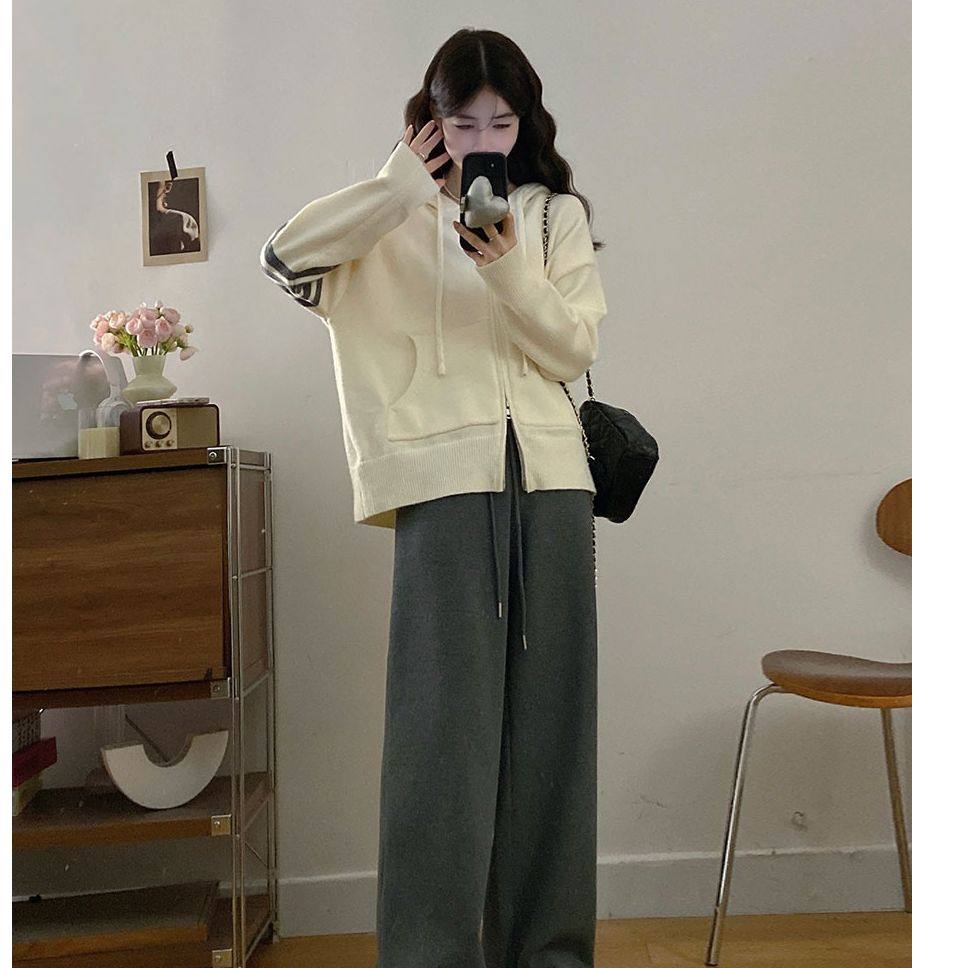 大码女装显瘦韩系连帽毛衣针织外套+宽松加绒加厚阔腿卫裤,淘宝优惠券,粉丝福利购,淘宝优惠卷