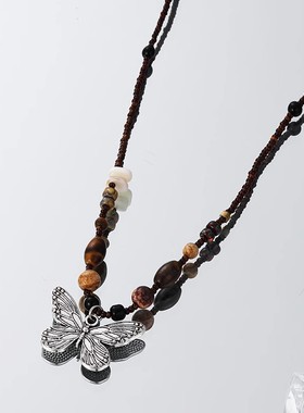美拉德复古串珠蝴蝶项链女轻奢