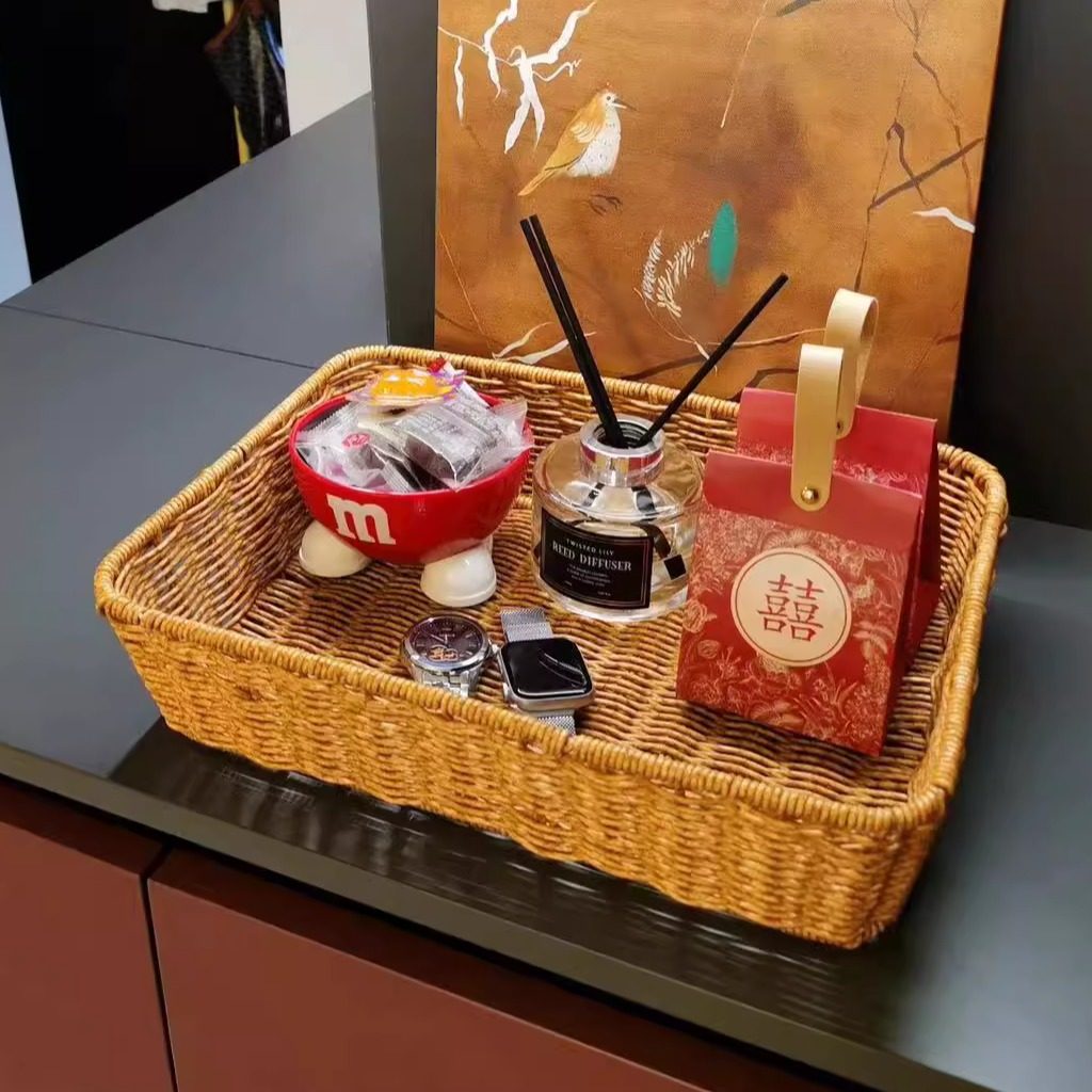 日式仿藤编桌面收纳筐茶几餐桌零食收纳篮小吃篮酒店浴室置物篮子,淘宝优惠券,粉丝福利购,淘宝优惠卷