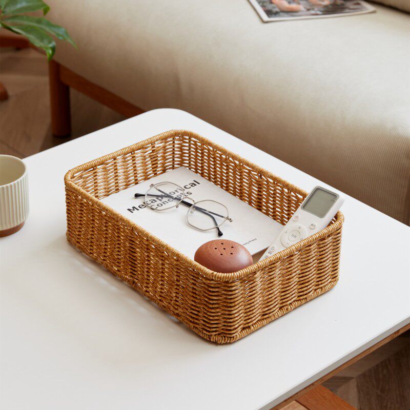 日式仿藤编桌面收纳筐茶几餐桌零食收纳篮小吃篮酒店浴室置物篮子,淘宝优惠券,粉丝福利购,淘宝优惠卷