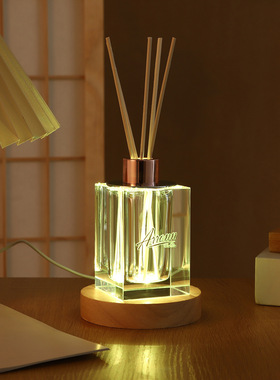 无火香薰玻璃家居摆件藤条香薰 客厅卧室空气清新剂 灯光氛围摆件