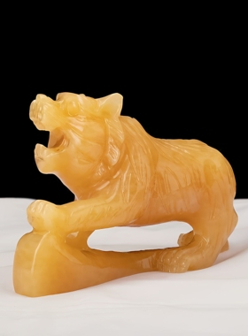 福雅禄天然玉石老虎上山虎生肖虎中式吉祥摆件乔迁开业礼品办公桌