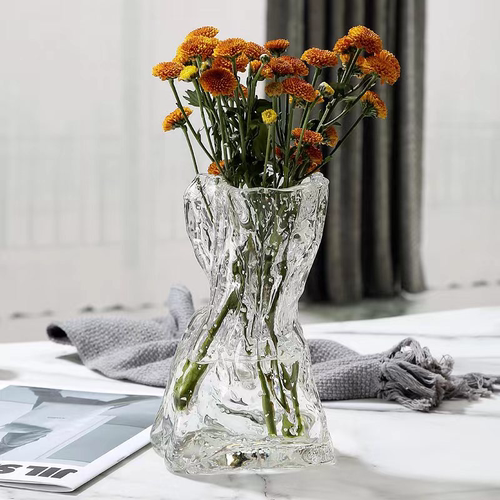 ins网红夜光荧光折纸花瓶创意玻璃透明插花玫瑰鲜花客厅餐桌摆件 - 图2